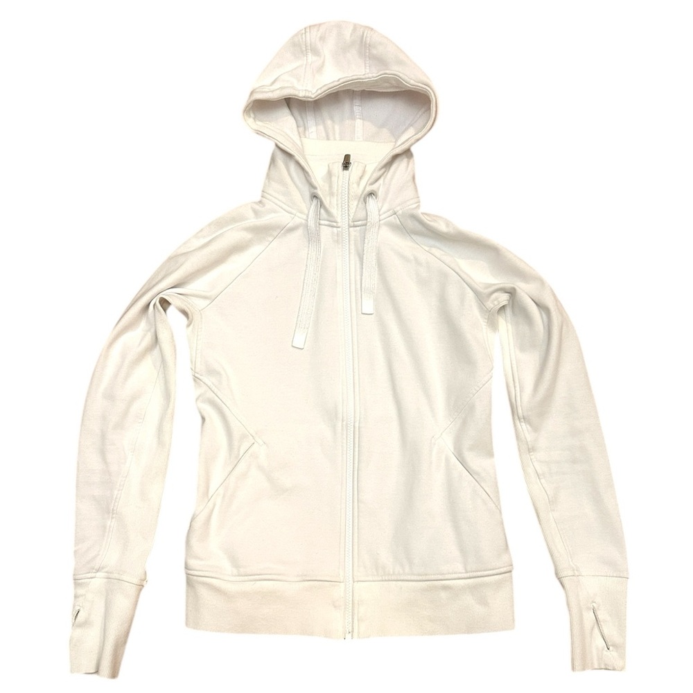 Athleta Triumph Full Zip Hooded Sweatshirt in White Women's Size Small Petite